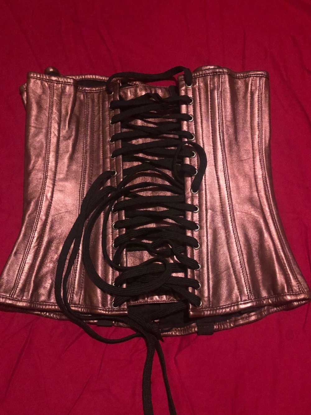 Custom Vintage German Dusty Pink Leather Underbust Corset sz38 Steel Boning